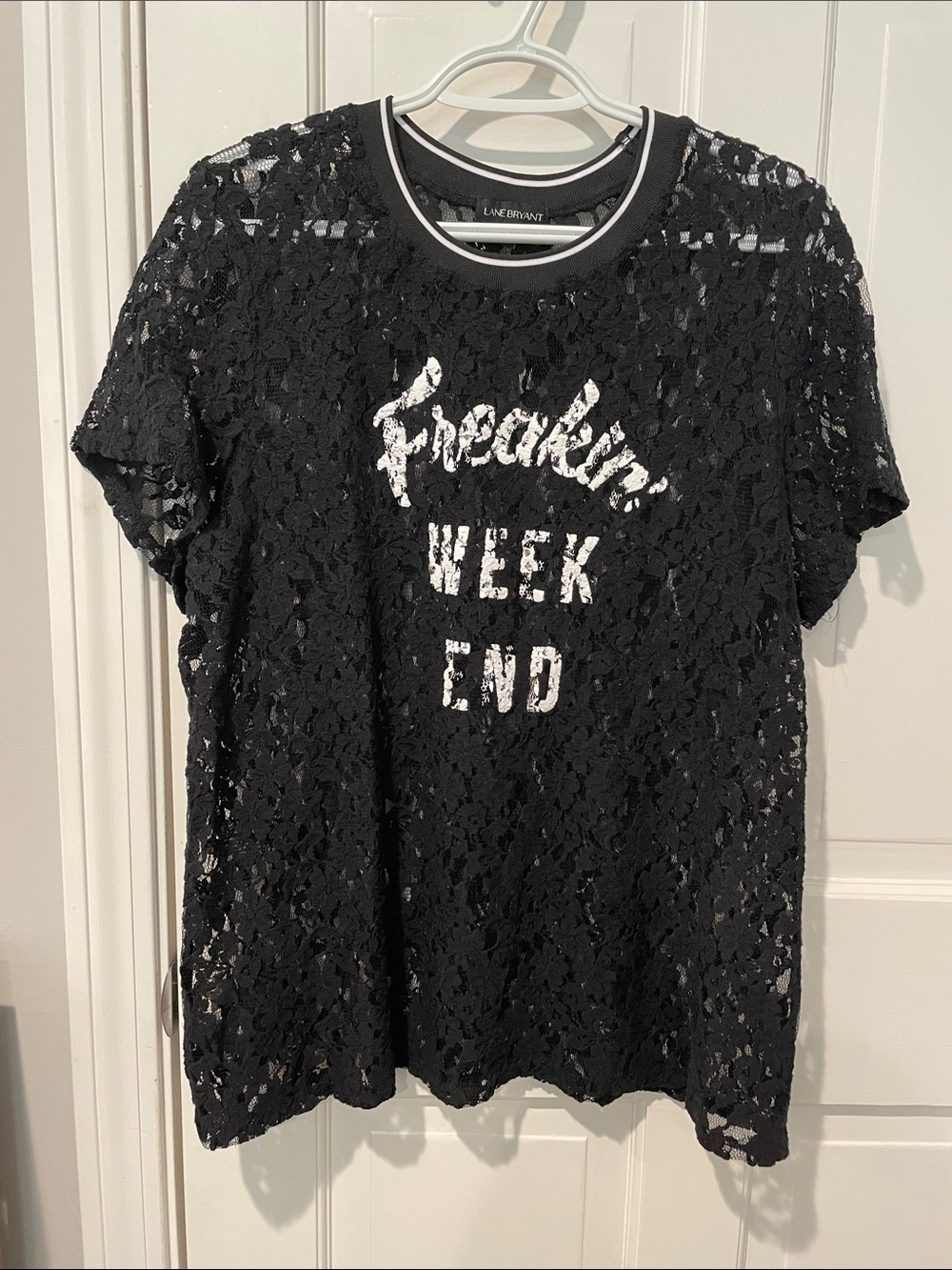 Lane Bryant Black Lace Graphic Tee with White Slogan 14/16P